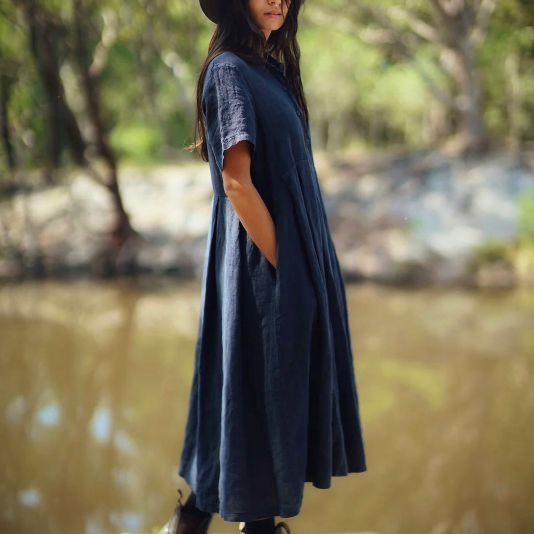 Vianne Linen Dress- Royal Blue