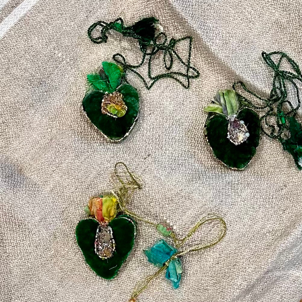 Velvet Heart Necklaces  Greens